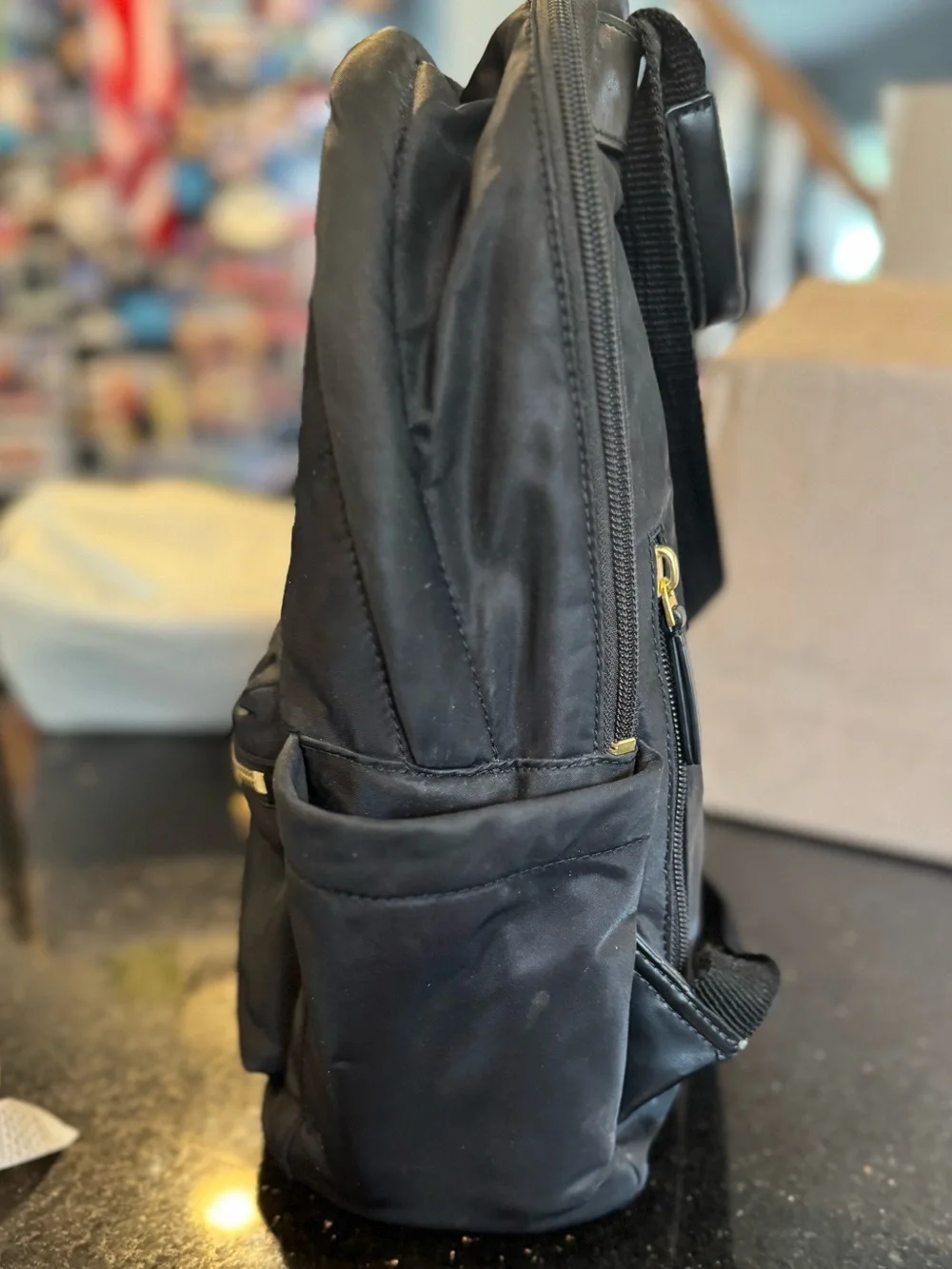 Tory Burch Black Nylon Backpack with Gold-Tone Logo
